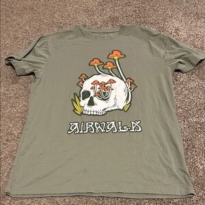 Airwalk Olive T-Shirt with Skull and Mushrooms